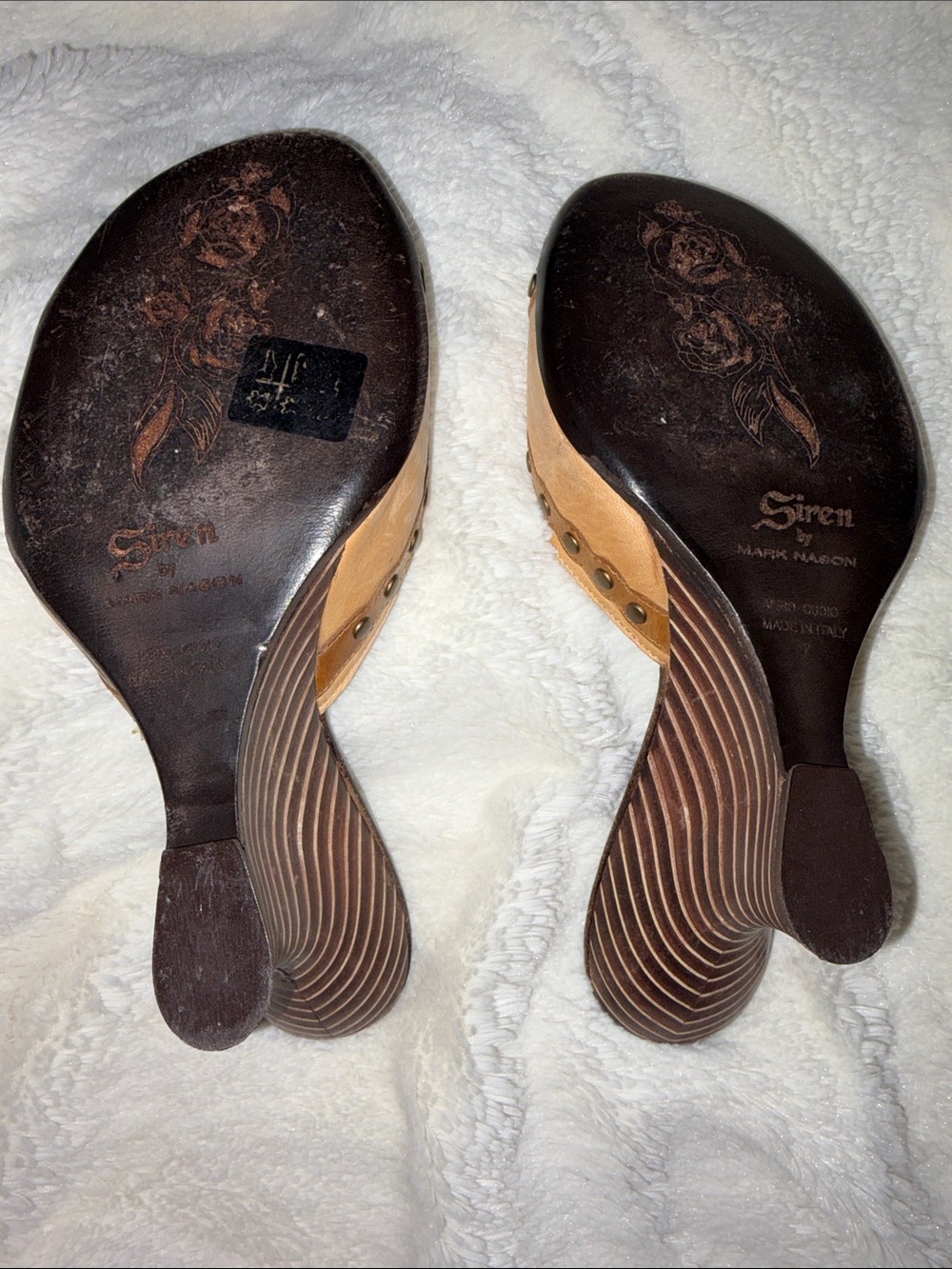 Siren by Mark Nason leather wedge mule heels shoes size 7 Made in Italy Y2K Boho - Picture 4 of 12